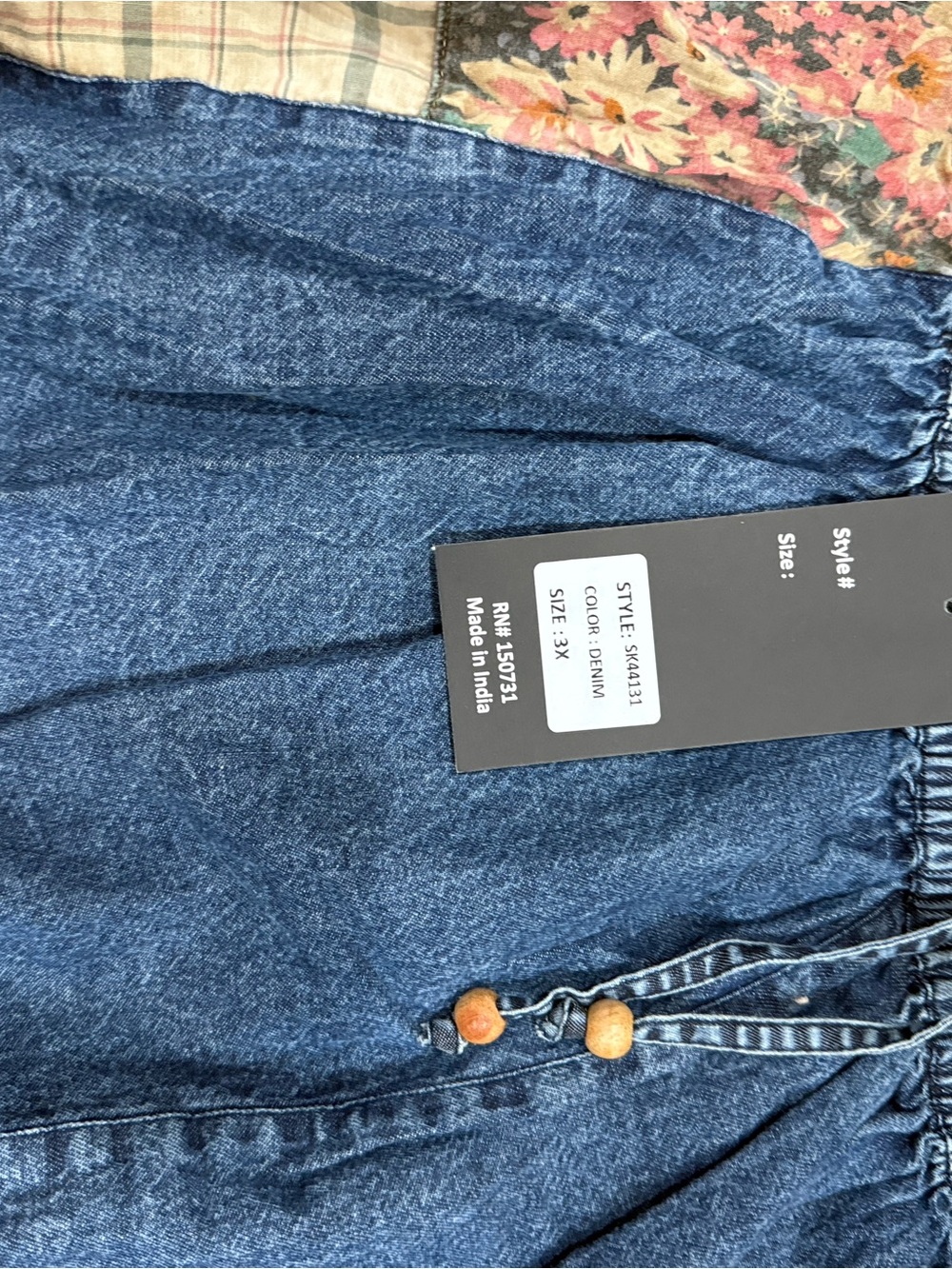 Young Threads Boho Patchwork Denim Midi Skirt - Blue 3X - Picture 2 of 2